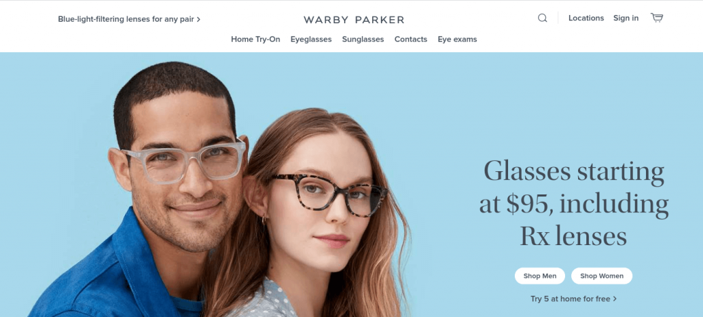 warby parkerのランディングページ